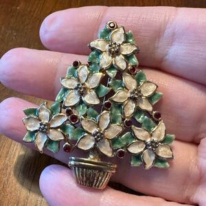 Vintage poinsettia tree enamel brooch, EUC.